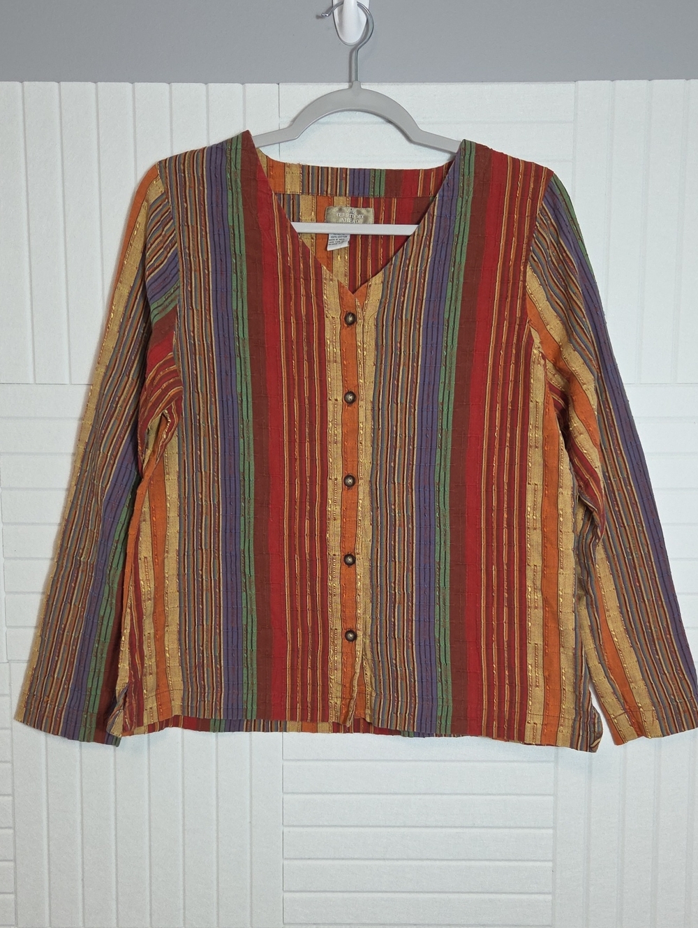 The Territory Ahead Vintage 100% Cotton Muticolor V Neck Striped Button Up